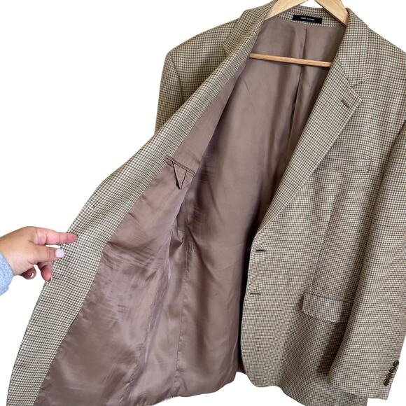 Ralph Lauren Chaps Silk Mens Blazer Size 44L Houndstooth 2 Button Sport Coat - Picture 3 of 13